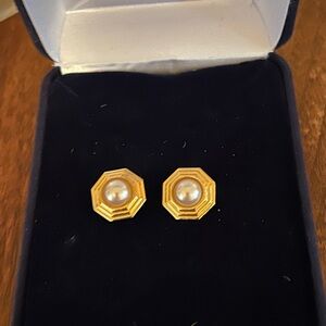 Faux pearl and gold earrings